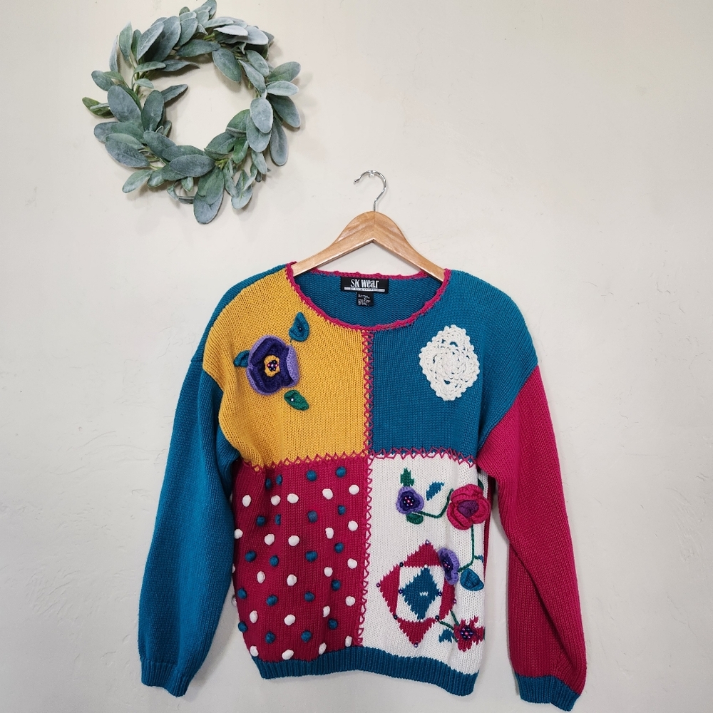 Vintage Grandma Ramie Cotton Floral SK Wear Sweater